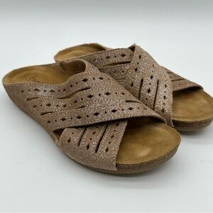 Comfortiva Tan Suede Criss Cross Women's Slide Sandals